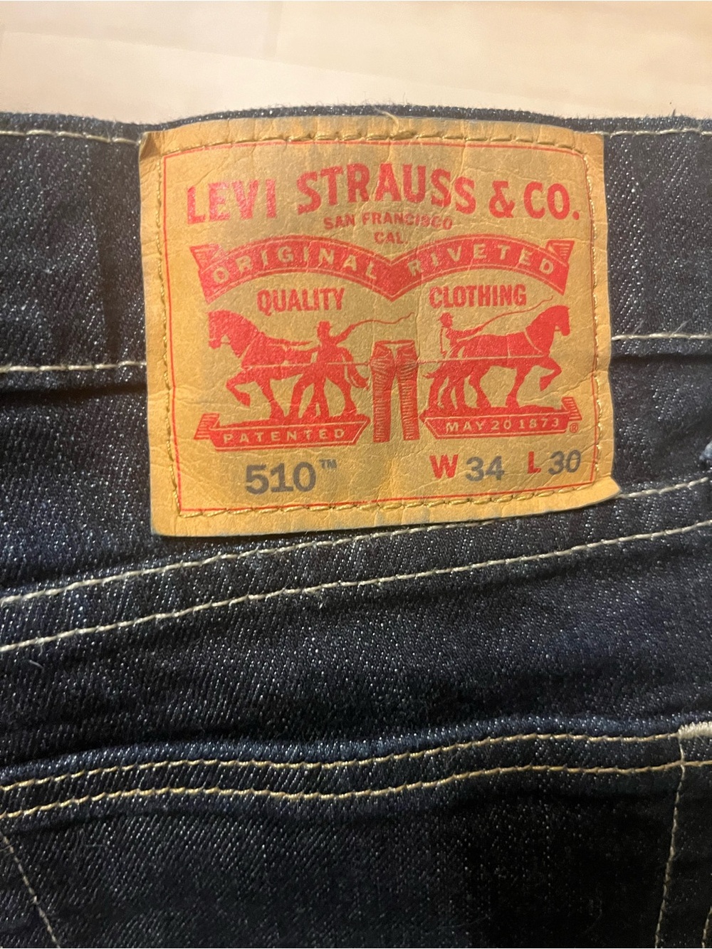 Levi's 510 Slim Straight Jeans in Dark Blue with Tan Patch